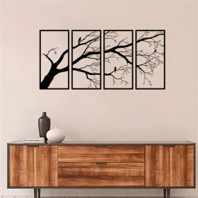 CIFbuy Modern Aluminum Dead Branch and Flying Bird Four-Piece Wall Art Minimalist Nature Theme Home Decor Holiday Gift(TikTok, temu pick-up service)